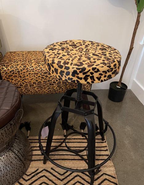 Gold Leopard Print Barstool—Adjustable Height